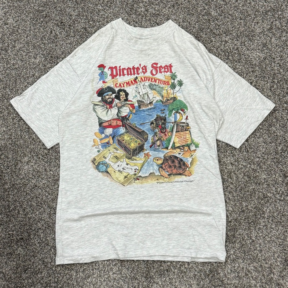 Vintage 90s Pirates Fest‎ Cayman Adventure T-Shirt Single Stitch Mens XL Jamaica
